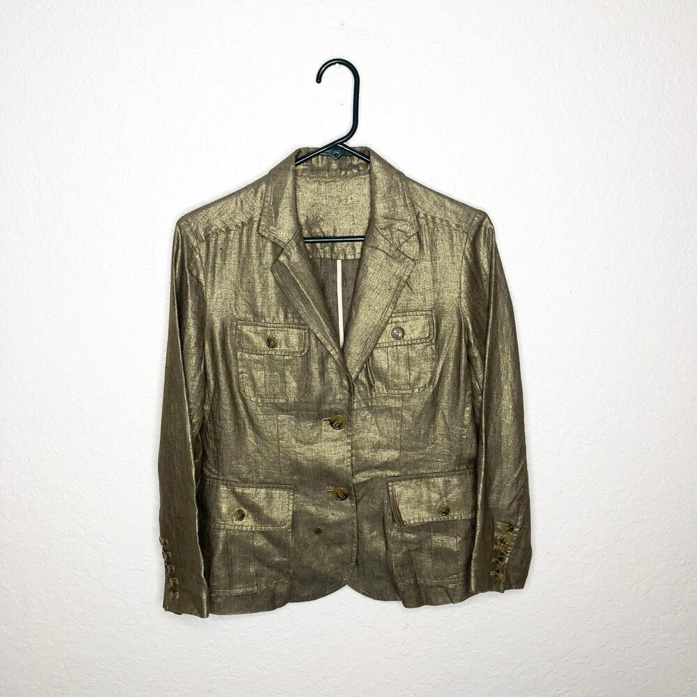 Adam Plus Eve Adam Lippes gold bronze metallic linen‎ jacket size 6